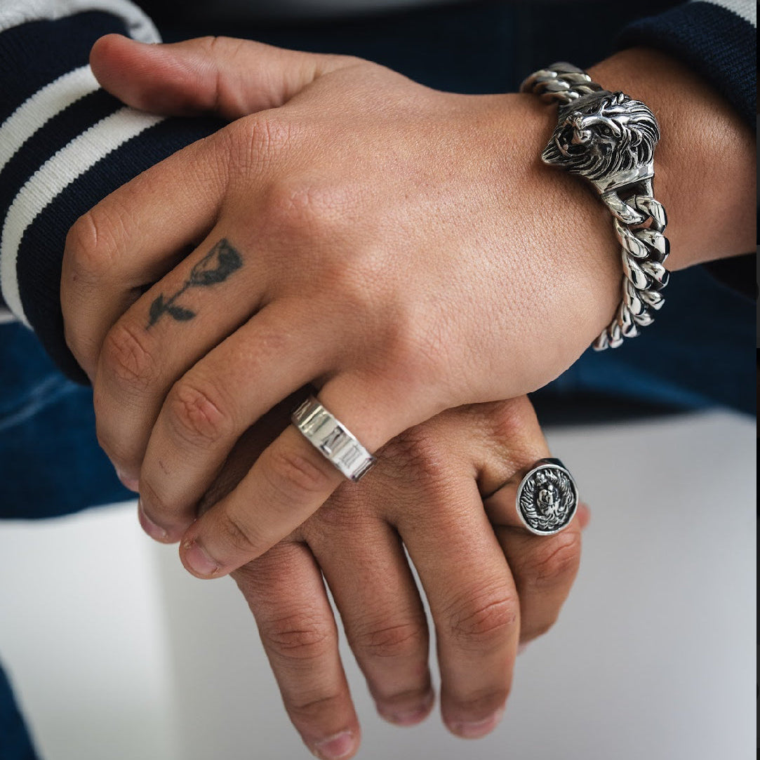 Embossed Lion Bracelet - Silver for mens