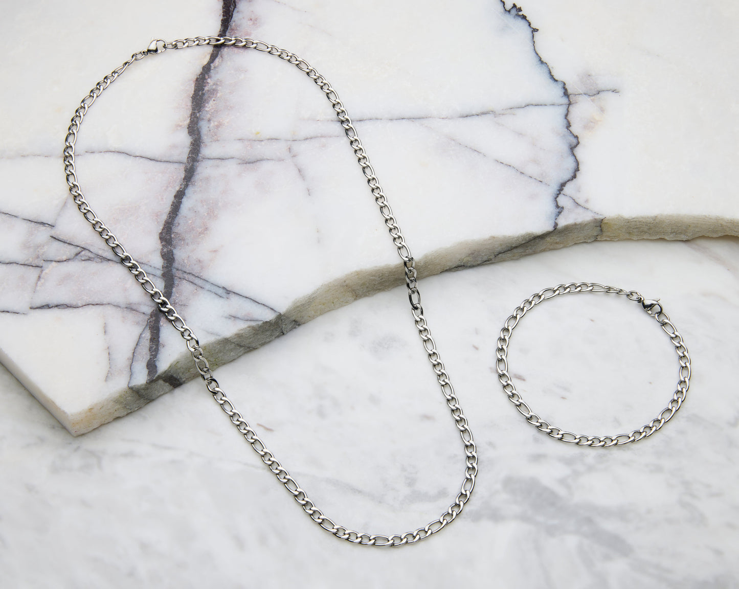 Figaro Chain Set - Silver