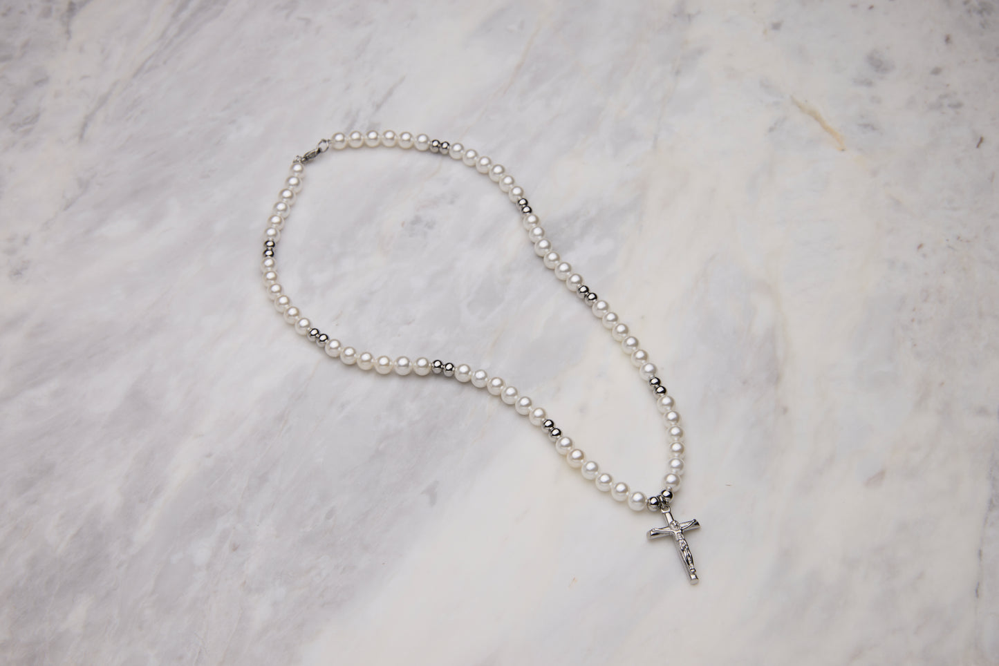 Pearl Crucifix - Silver new design