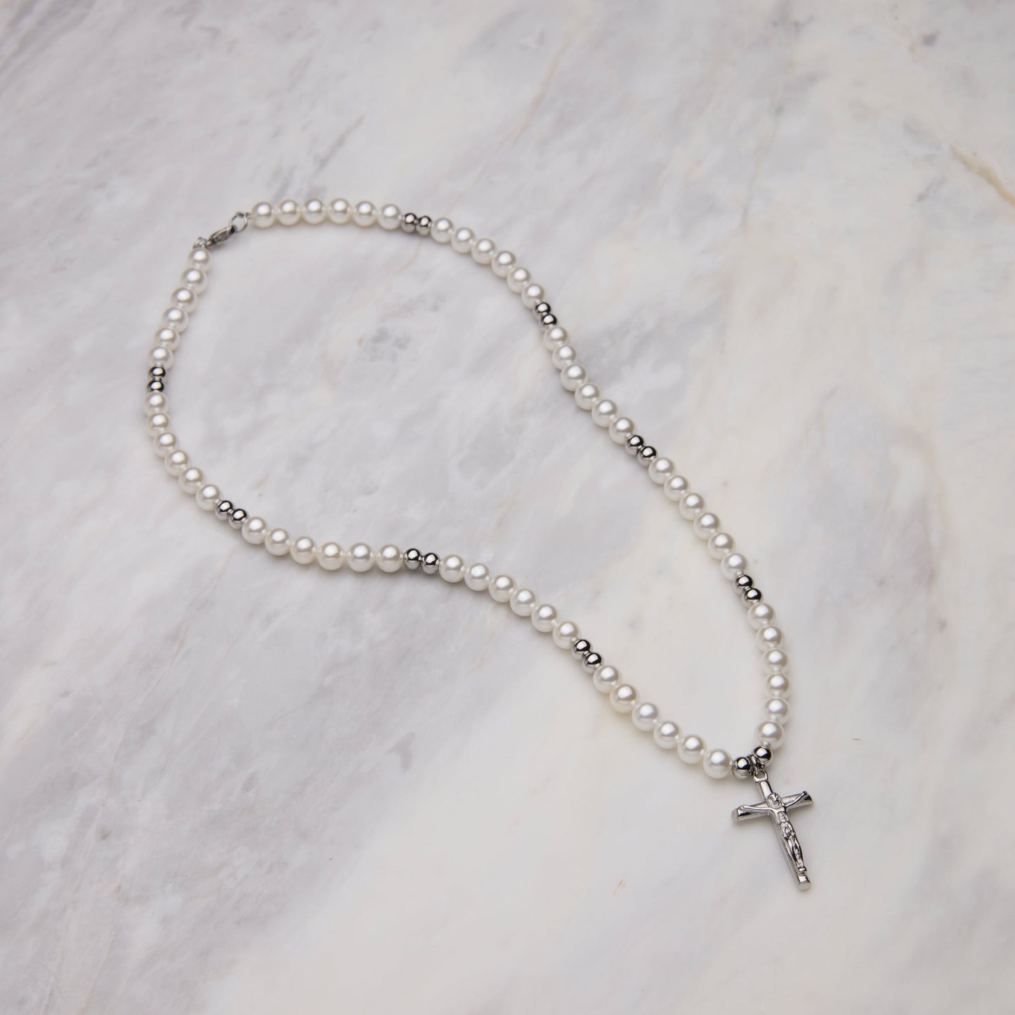 Pearl Crucifix - Silver new design