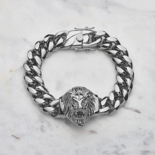 Embossed Lion Bracelet - Silver