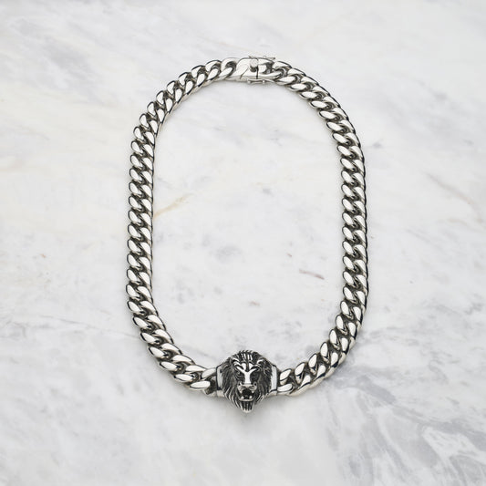 Embossed Lion Chain - Silver