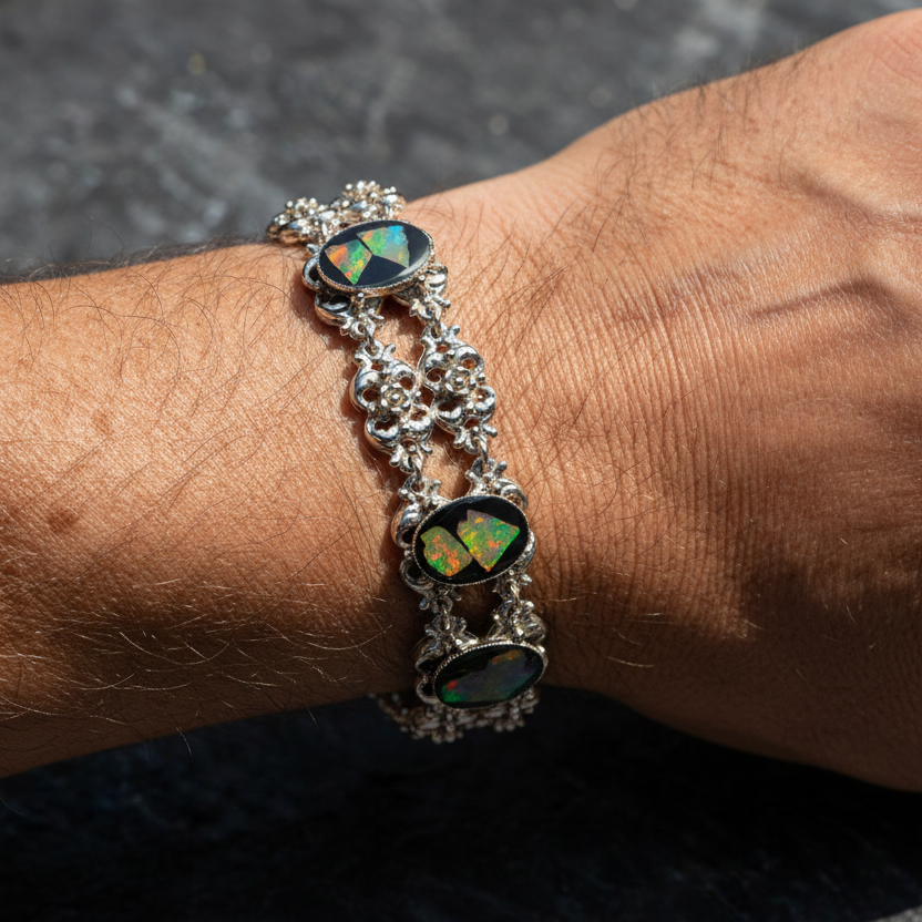 Bracelet with opal detail on man's hand