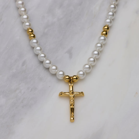Pearl Crucifix - Gold