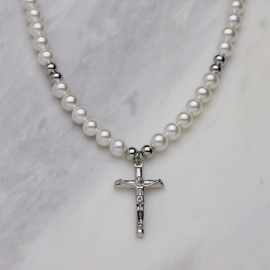 Pearl Crucifix - Silver