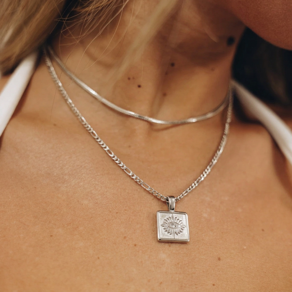 Second product photo with silver necklaces