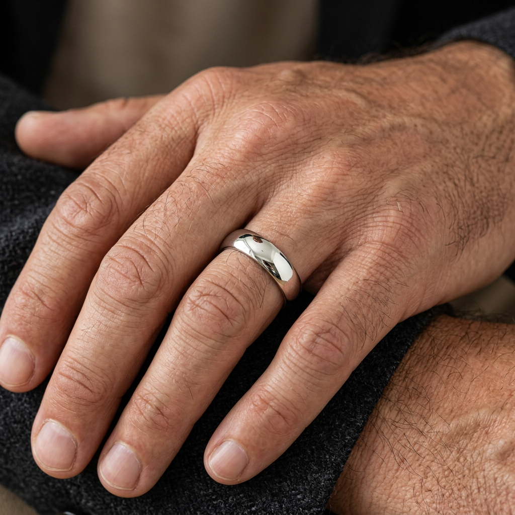 Torquay Classic silver ring on a rugged male hand